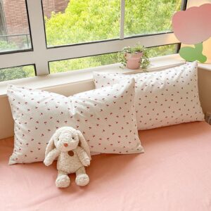 LIWHENHAO Cherry Duvet Cover Set Queen 100% Cotton Bedding Cartoon Red Cherries on White 1 Kawaii Cute Fruit Comforter Cover Full Zipper Closure 2 Pillowcases for Kids Girls Boys Woman