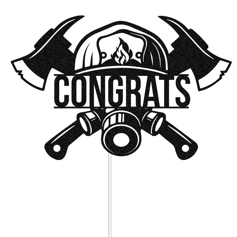 Congrats Firefighter Cake Topper, Future Fireman, Congrats Grad, Class of 2024 Graduation Party Decoration, Black Glitter