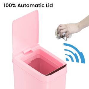 iTouchless 3 Gallon Sensor Pink Bathroom Trash Can, Your Purchase Supports The Breast Cancer Research Foundation, 10 Liter Slim Touchless Small Smart Bedroom Garbage Waste Basket Bin with Motion Lid