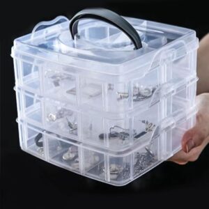 esowemsn 1PC 3-Tier Stackable Craft Storage Containers Plastic Jewelry Box Organizers with 18 Compartments for Bead,Earring,Necklace,Arts and Craft,Jewelry,Ribbon