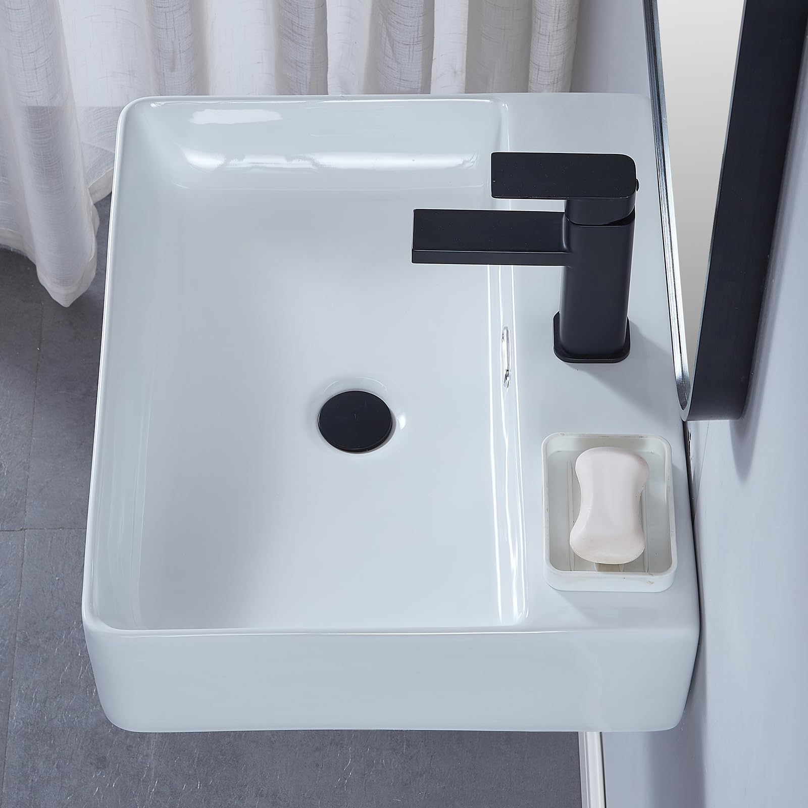 VAPSINT 20"X 17" Wall Mounted Bathroom Vessel Sink,Rectangle White Porcelain Ceramic Vessel Sink Modern One Hole Floating Lavatory Vanity Small Bathroom Sink