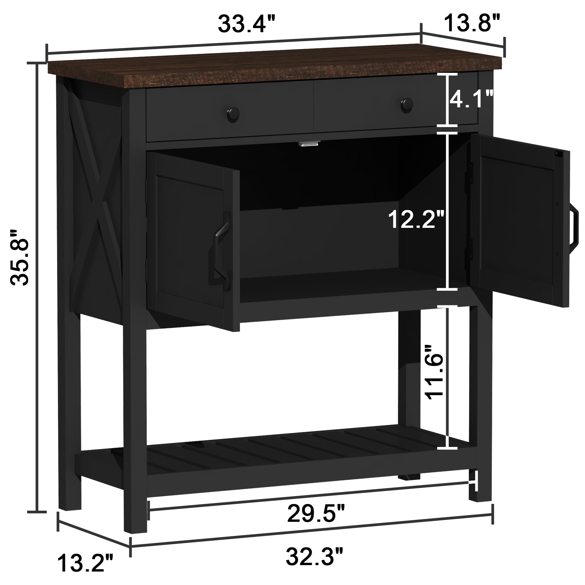 ChooChoo Farmhouse Console Table, Entryway Table with Storage Shelf, Coffee Bar Cabinet, Narrow Buffet Sideboard for Kitchen, Hallway, Living Room, Black