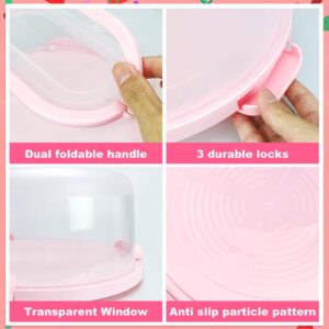 RTUDOPUYT Cake Carrier with Lid and Handle, Fit 10’’ Cake Stand with Lid, Cake Transport Container, Cake Containers with Lids, Pink, 3 Secure Side Closures