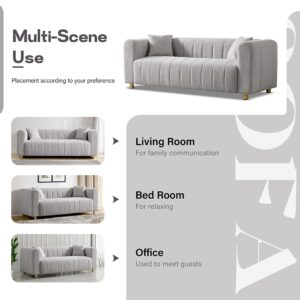 gefayluo 81.89" Teddy Fabric Large Modern Sofa with Gold Metal Legs,3 Seater Upholstered Sofa Love Seats Furniture for Living Room,Bedroom, Apartment