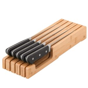 bamboo knife block and in-drawer storage, display stand and organizer, in-drawer knife drawer organizer(knives not included)