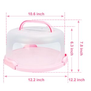 RTUDOPUYT Cake Carrier with Lid and Handle, Fit 10’’ Cake Stand with Lid, Cake Transport Container, Cake Containers with Lids, Pink, 3 Secure Side Closures