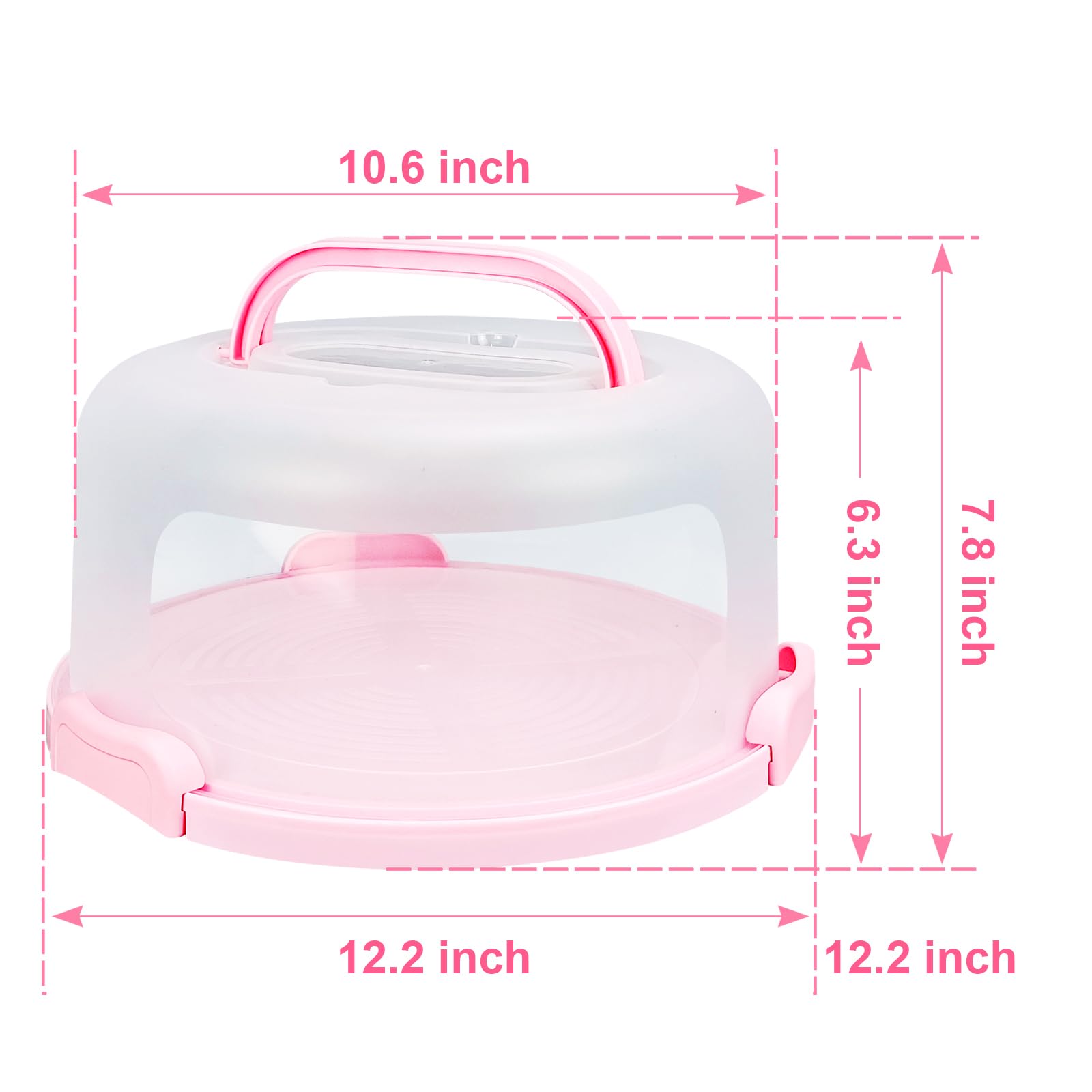 RTUDOPUYT Cake Carrier with Lid and Handle, Fit 10’’ Cake Stand with Lid, Cake Transport Container, Cake Containers with Lids, Pink, 3 Secure Side Closures