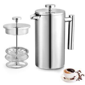 34oz french press coffee maker, 1000ml stainless steel double insulated cafetiere 8 cup espresso coffee press, portable coffee plunger pot for home, office, camping