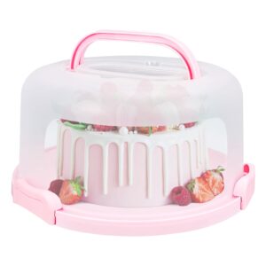 rtudopuyt cake carrier with lid and handle, fit 10’’ cake stand with lid, cake transport container, cake containers with lids, pink, 3 secure side closures