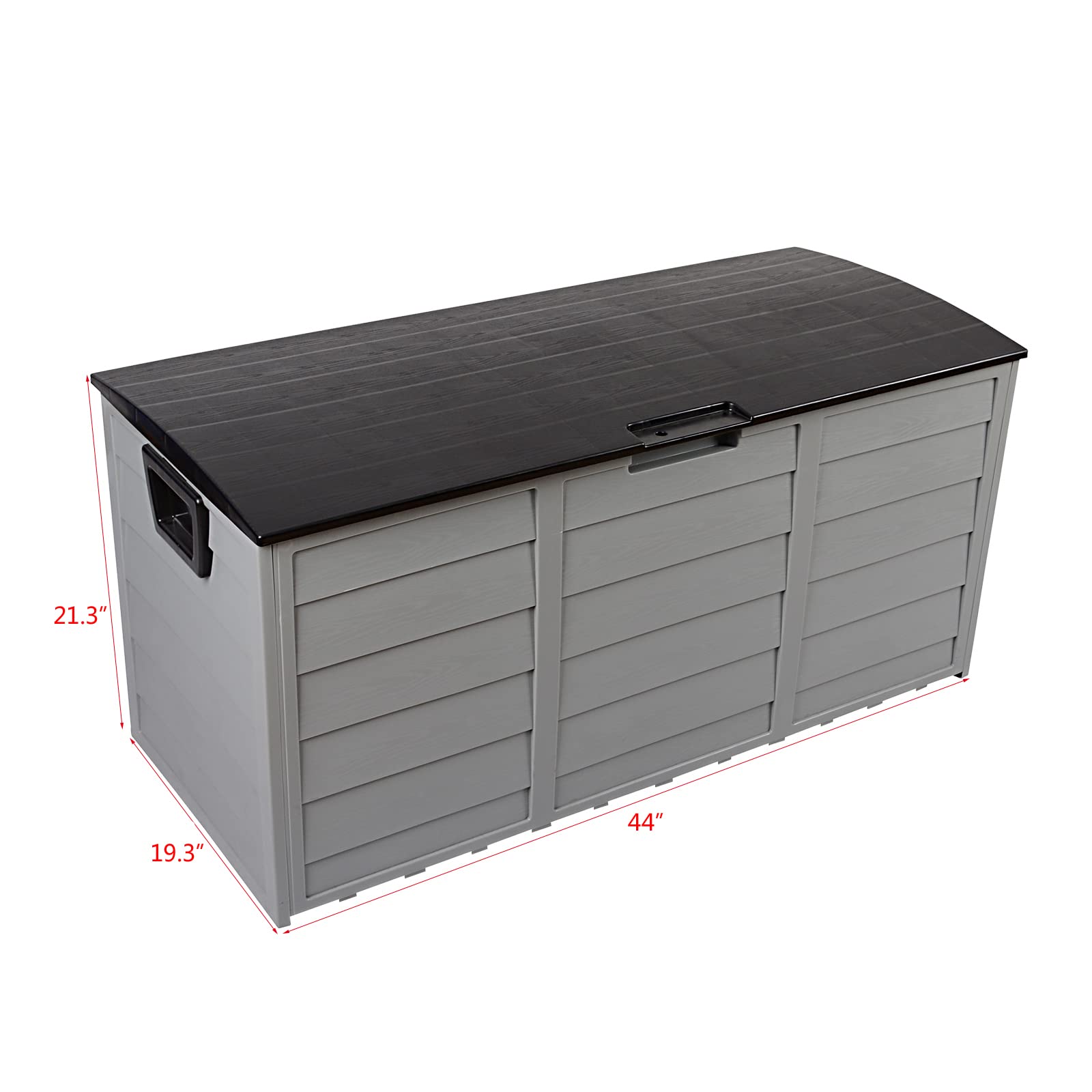 75 Gallon Waterproof Rein Deck Box Lockable Lid Outdoor Patio Garden Storage Container With Wheels for Tools Toys Cushions, Black Lid