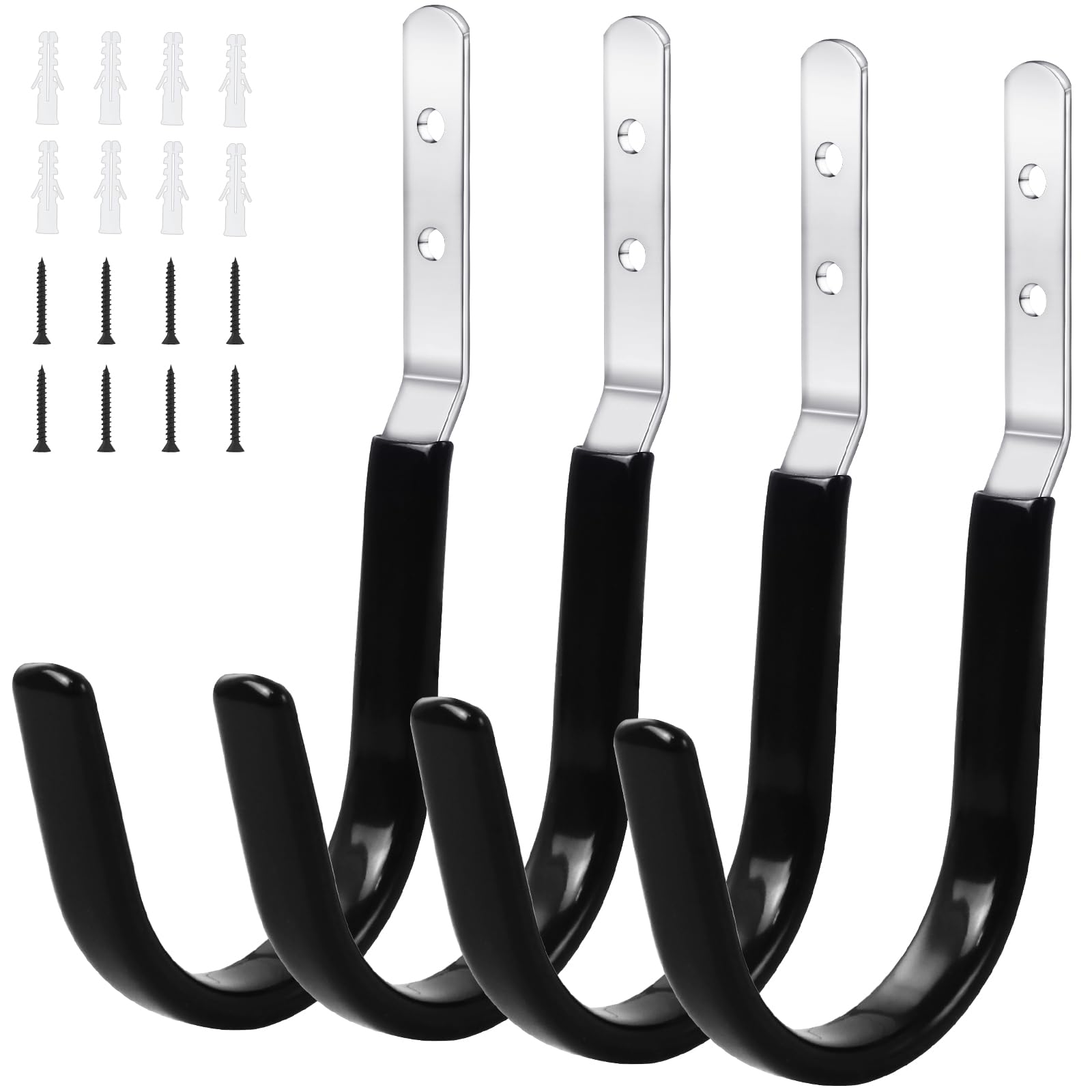 Heavy Duty J Hooks for Hanging, Garage Utility Hooks Wall Mount, Steel Anti-Slip Garage Storage Hooks, 4 Pack Folding Chair Hooks, Heavy Duty Wall Hooks for Hanging Bikes Hose Cord, Garden Tools