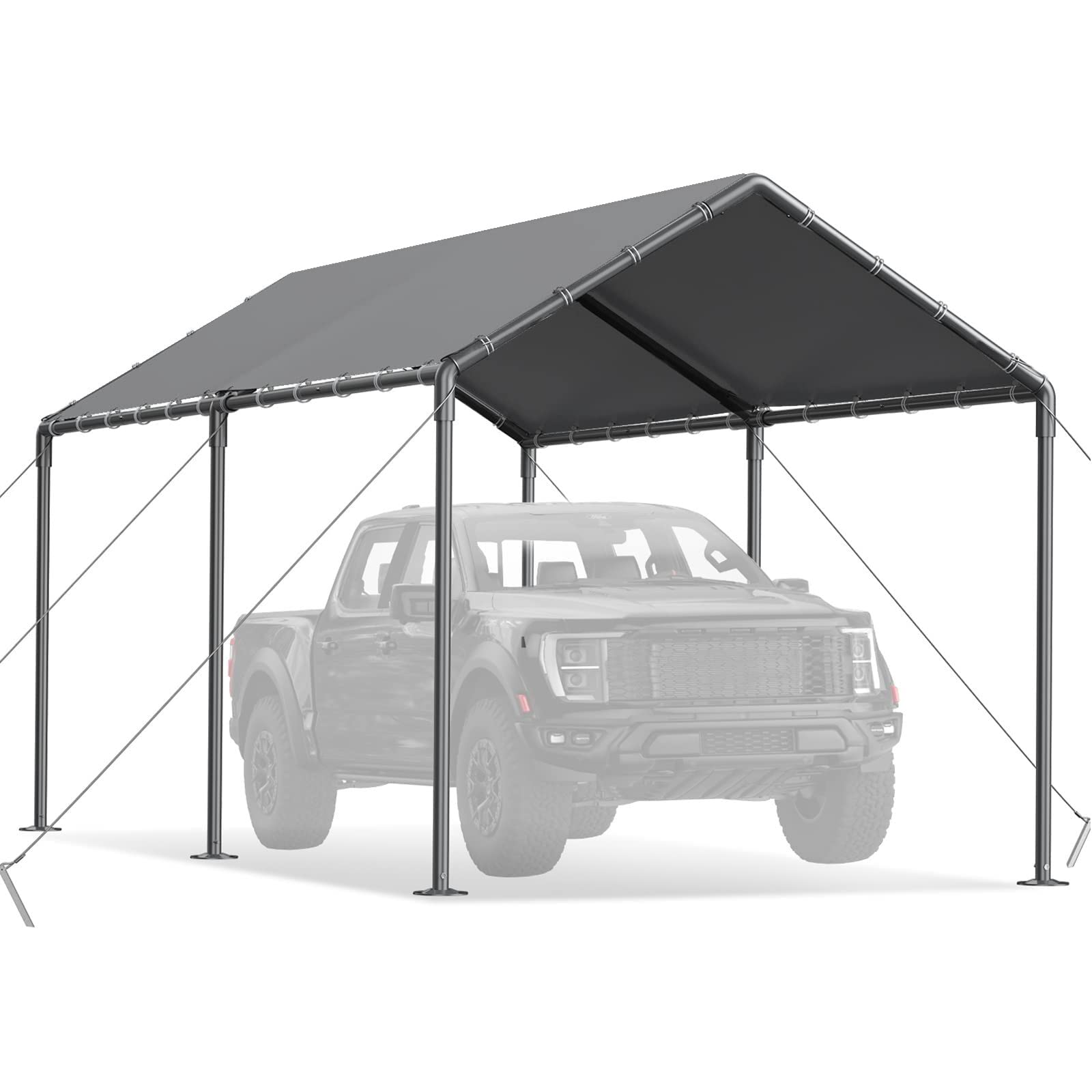 Carport Canopy 10x20 Heavy Duty Metal Carport Waterproof Carport Garage Tent Outdoor for Car Tuck Boat SUV Auto, Grey