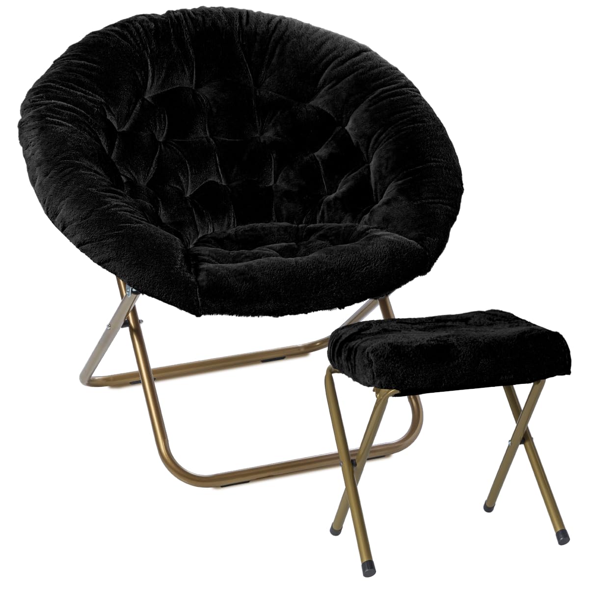 Milliard Cozy Chair with Footrest Ottoman/Faux Fur Saucer Chair for Bedroom/X-Large (Black)