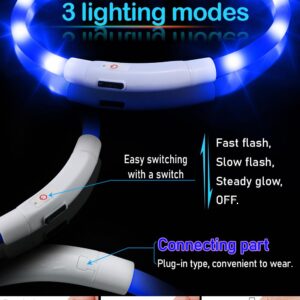 Waterproof LED Dog Collar USB Rechargeable Light Up Dog Collars Lights for Night Walking Lighted Safety Training & Behavior Aids for Small Medium to Large Dogs