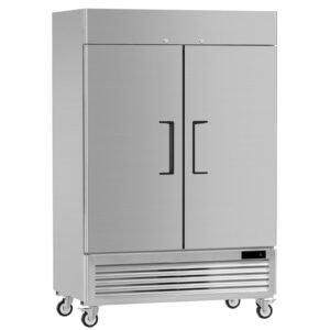 outbid 54" commercial freezers upright 2 door stainless steel reach in freezer with 8 shelves, 49 cubic feet air cooling auto defrost freezer for restaurant kitchen garage, etl nsf approved