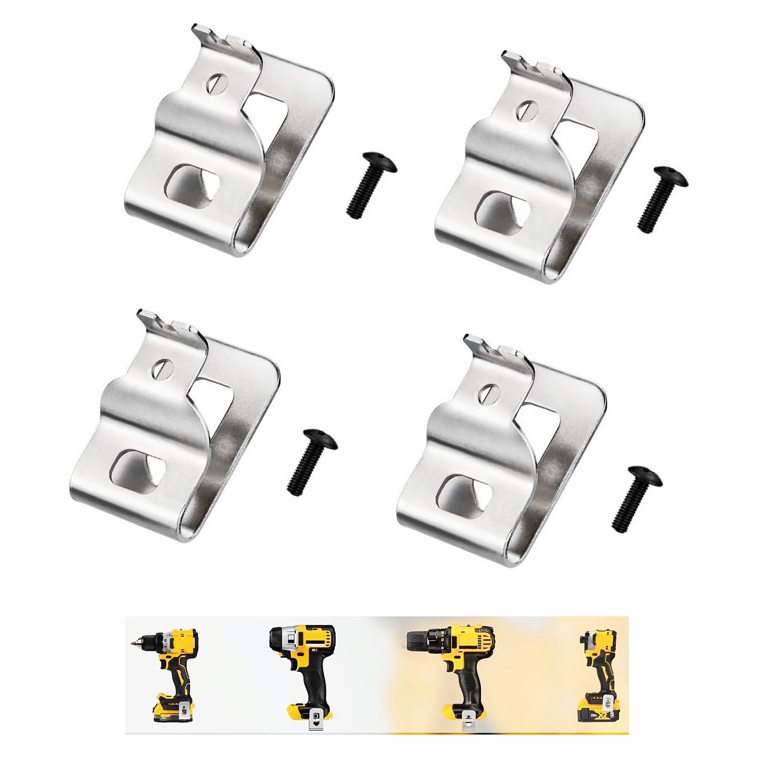 N268241 N086039 Stainless Steel Belt Clips for Dewalt 20V Power Tools, Compatible with, DCD980, DCD985, DCD980L2, DCD985L2,Includes Screws and Drill Tool Hooks (4-pack)