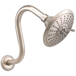 westbrass co563-07 5" round thin 5-function adjustable spray shower head with 8" s-shaped wall mount shower arm, satin nickel