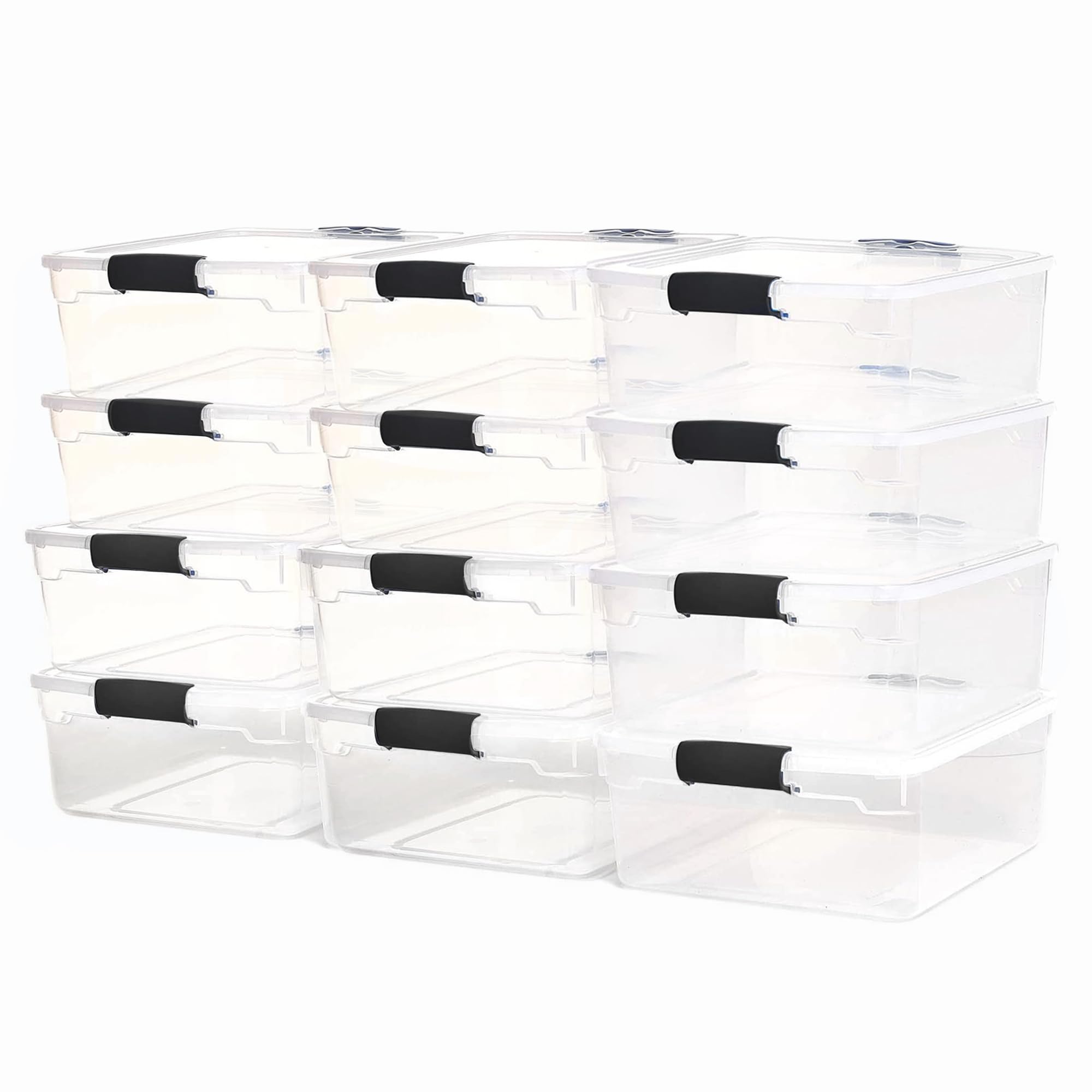 HOMZ 15.5 Qt Plastic Multipurpose Stackable Clear Storage Container Bins with Lid for Home or Office Organization, Gray Latch (12 Pack)