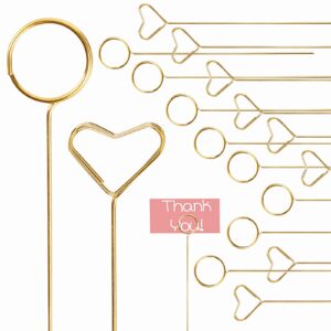 40 pcs flower card holder stick, metal wire floral place card holder, golden round shape card holders, floral card holder picks flower ring loop for wedding & flower arrangements, diy craft, 12 inches