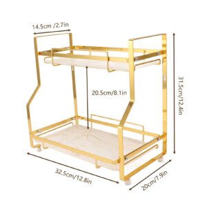 HERCHR Cosmetic Makeup Organizer, 2 Tier Bathroom Countertop Organizer Desktop Gold Metal Countertop Shelf for Cosmetics Storage Display Stand Shelf(Gold)