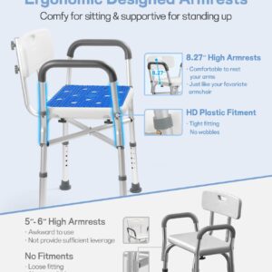 Adjustable Shower Chair with Arms and Back, Heavy Duty Shower Chair for Inside Shower with Double Crossbars, Safety Bars & Rust-Proof Shower Benches for Elderly and Disabled, Anti-Slip Mat Include