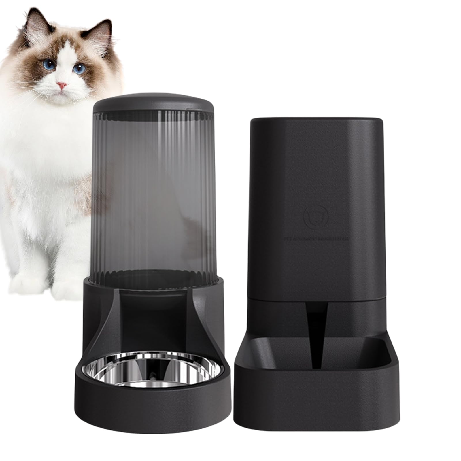 Hamiledyi Automatic Dogs Feeder and Water Dispenser Cats Gravity Food Feeder and Waterer Set with Food Bowl for Pets Puppy Kitten Rabbit(3.8L×2, Black)