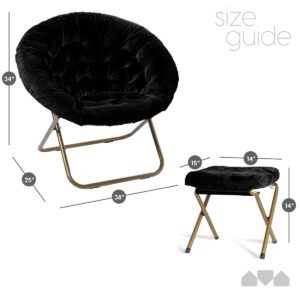 Milliard Cozy Chair with Footrest Ottoman/Faux Fur Saucer Chair for Bedroom/X-Large (Black)