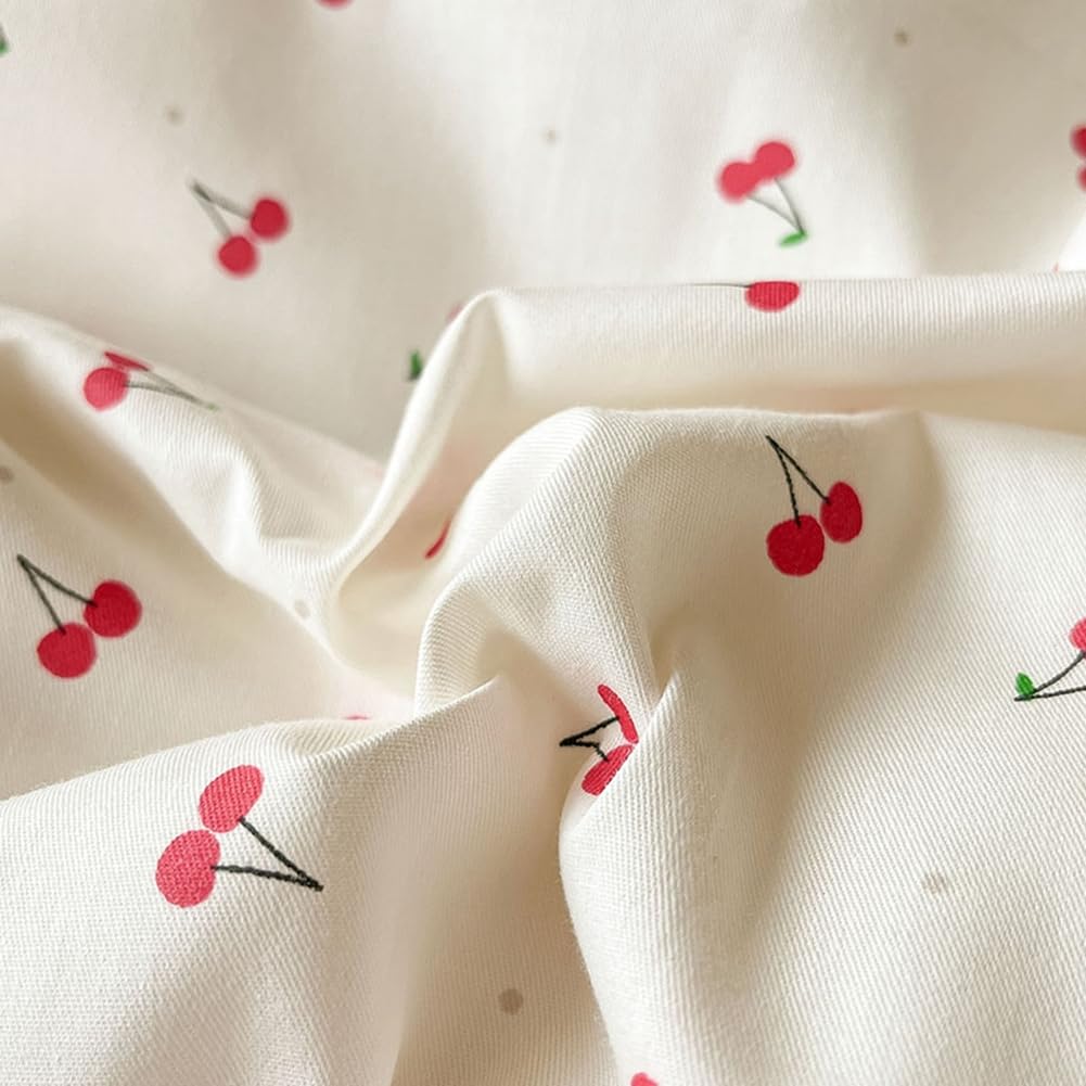 LIWHENHAO Cherry Duvet Cover Set Queen 100% Cotton Bedding Cartoon Red Cherries on White 1 Kawaii Cute Fruit Comforter Cover Full Zipper Closure 2 Pillowcases for Kids Girls Boys Woman