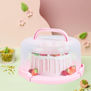 RTUDOPUYT Cake Carrier with Lid and Handle, Fit 10’’ Cake Stand with Lid, Cake Transport Container, Cake Containers with Lids, Pink, 3 Secure Side Closures