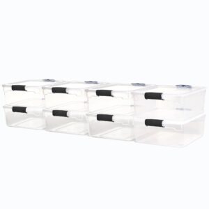 homz 15.5 qt plastic multipurpose stackable clear storage container bins with lid for home or office organization, gray latch (8 pack)