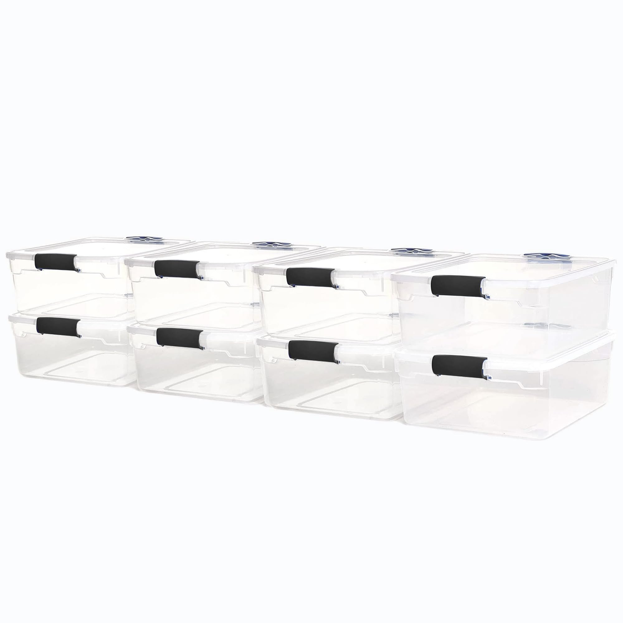 HOMZ 15.5 Qt Plastic Multipurpose Stackable Clear Storage Container Bins with Lid for Home or Office Organization, Gray Latch (8 Pack)