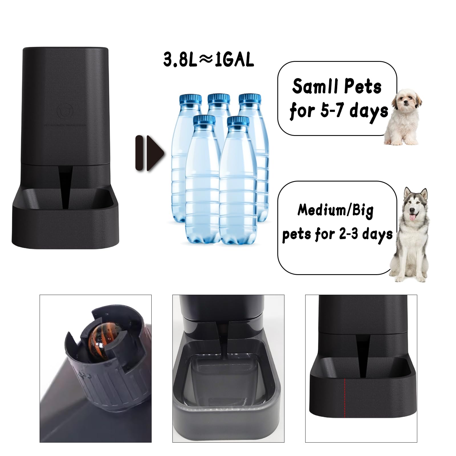 Hamiledyi Automatic Dogs Feeder and Water Dispenser Cats Gravity Food Feeder and Waterer Set with Food Bowl for Pets Puppy Kitten Rabbit(3.8L×2, Black)