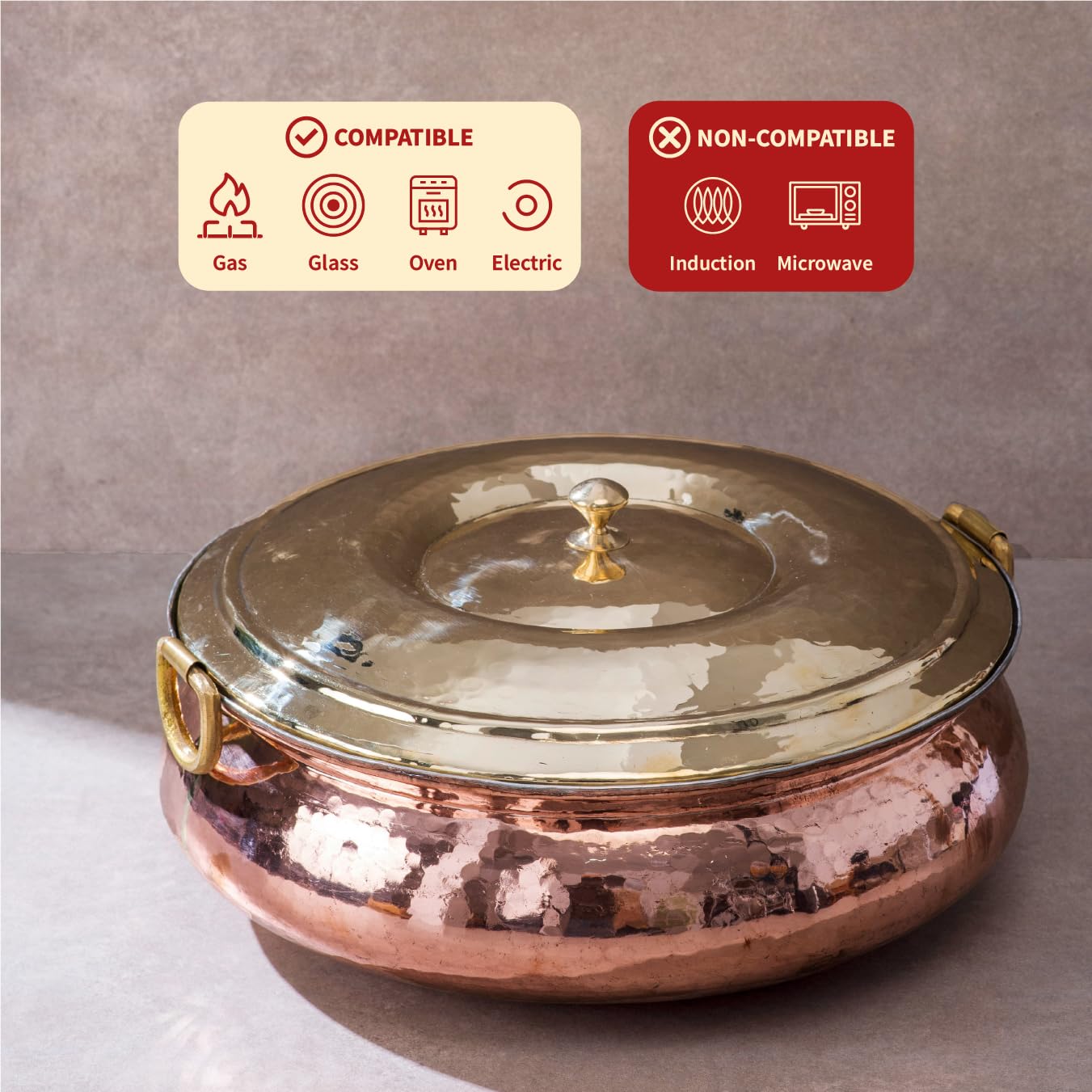 P-TAL Copper Hammered Lagaan | Cookware and Serveware | Pure Copper for Ayurvedic Health Benefits