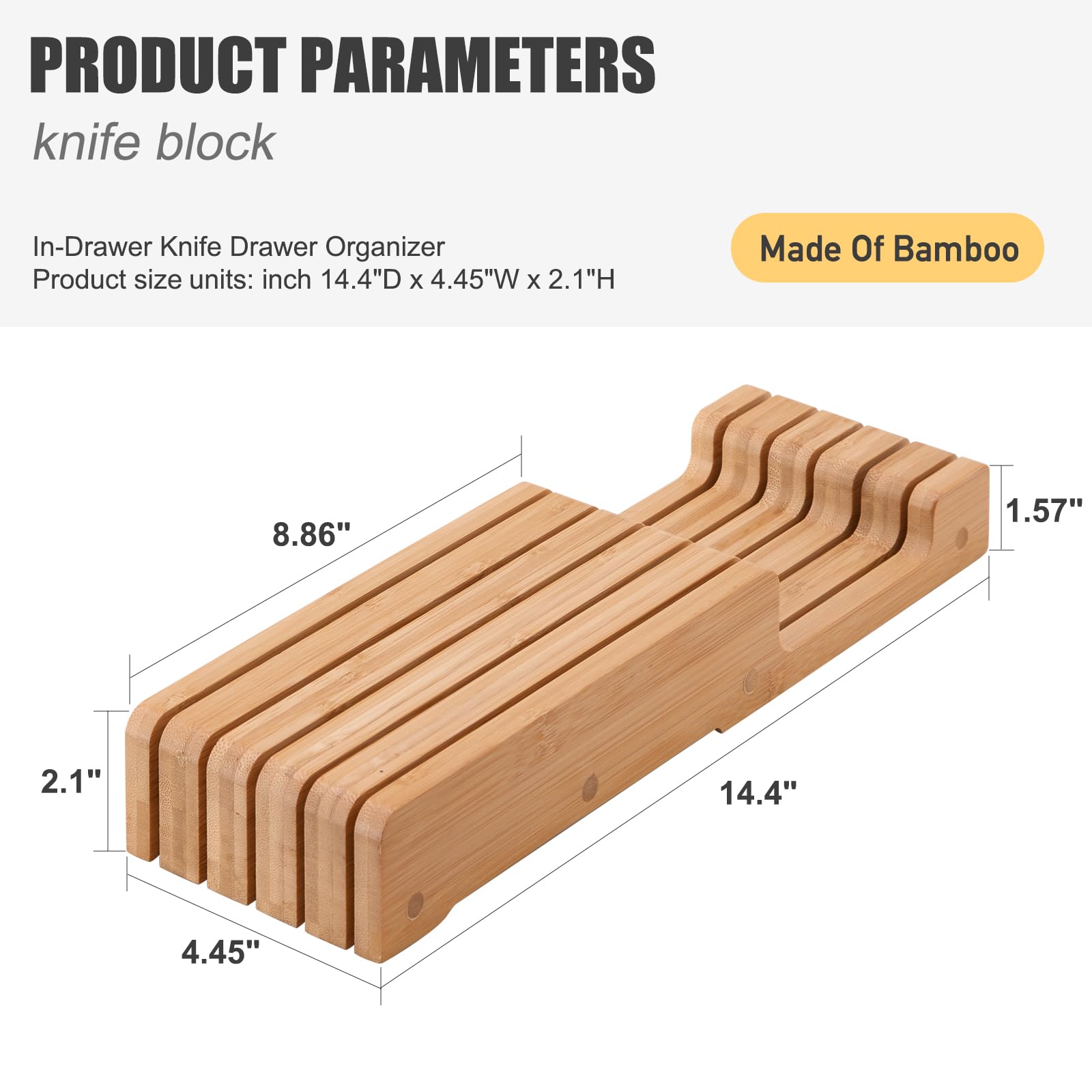 Bamboo Knife Block and In-Drawer Storage, Display Stand and Organizer, In-Drawer Knife Drawer Organizer(Knives Not Included)