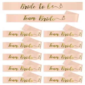 lunhoo 12 pack team bride sash set, bachelorette party sashes, team bride sash for bridal party and wedding celebrations (rose gold)