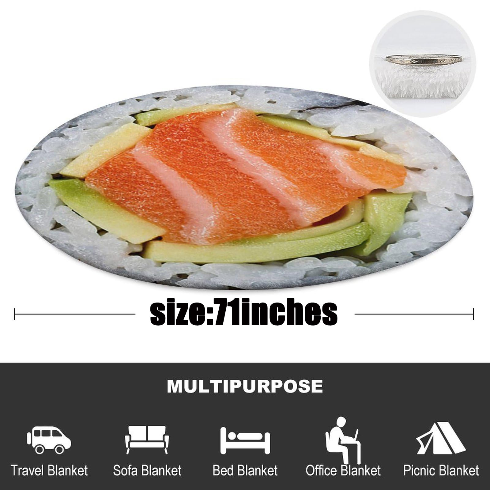 PHQMPSGYOK Sushi Blanket Funny Soft Giant Food Blankets Sushi Blankets Adult Size Flannel Gift for Teens Boys and Girls 71 Inches Suitable for Sofa Outdoor Living Room Indoor Bedroom