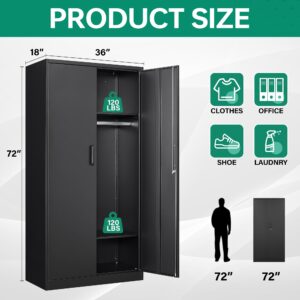 Letaya Metal Wardrobe Cabinets with Lock,Clothing Locker 72" X 36" X 18" Storage Cabinets for Home Room,Fire Department, School, Employee,Gym,Government (Black)