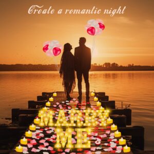 VIHOSE 4805 Pcs Light up Letters Wedding Decorations Proposal Decorations Kit with LED Marry Me Sign Letter Heart Candles Rose Petals Heart Balloons Artificial Red Rose for Proposal Engagement Outdoor