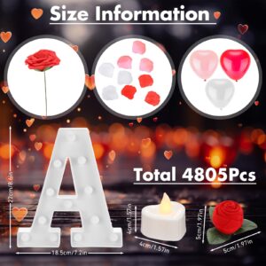 VIHOSE 4805 Pcs Light up Letters Wedding Decorations Proposal Decorations Kit with LED Marry Me Sign Letter Heart Candles Rose Petals Heart Balloons Artificial Red Rose for Proposal Engagement Outdoor