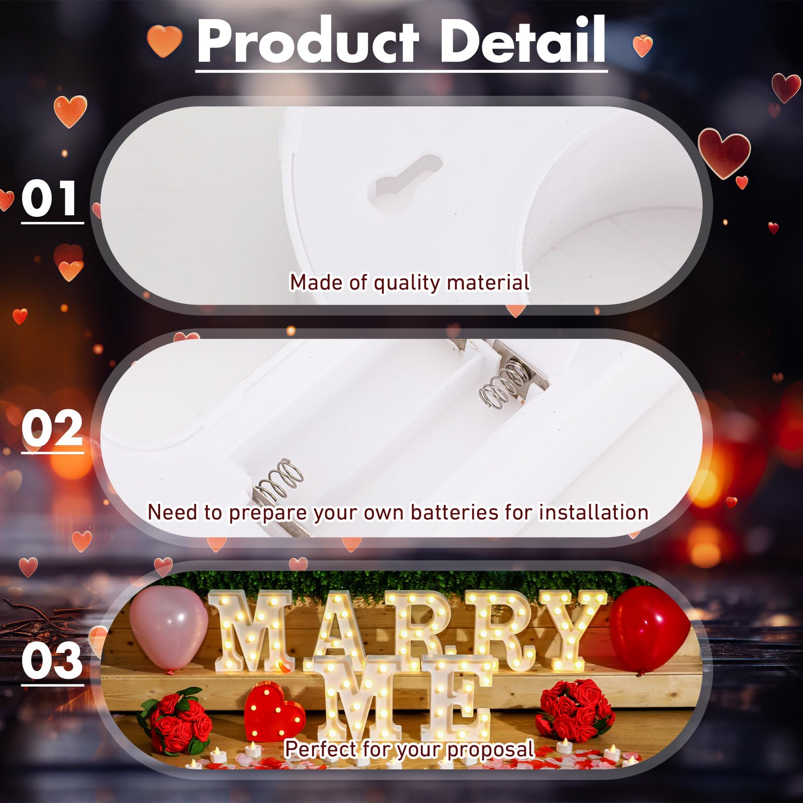 VIHOSE 4805 Pcs Light up Letters Wedding Decorations Proposal Decorations Kit with LED Marry Me Sign Letter Heart Candles Rose Petals Heart Balloons Artificial Red Rose for Proposal Engagement Outdoor