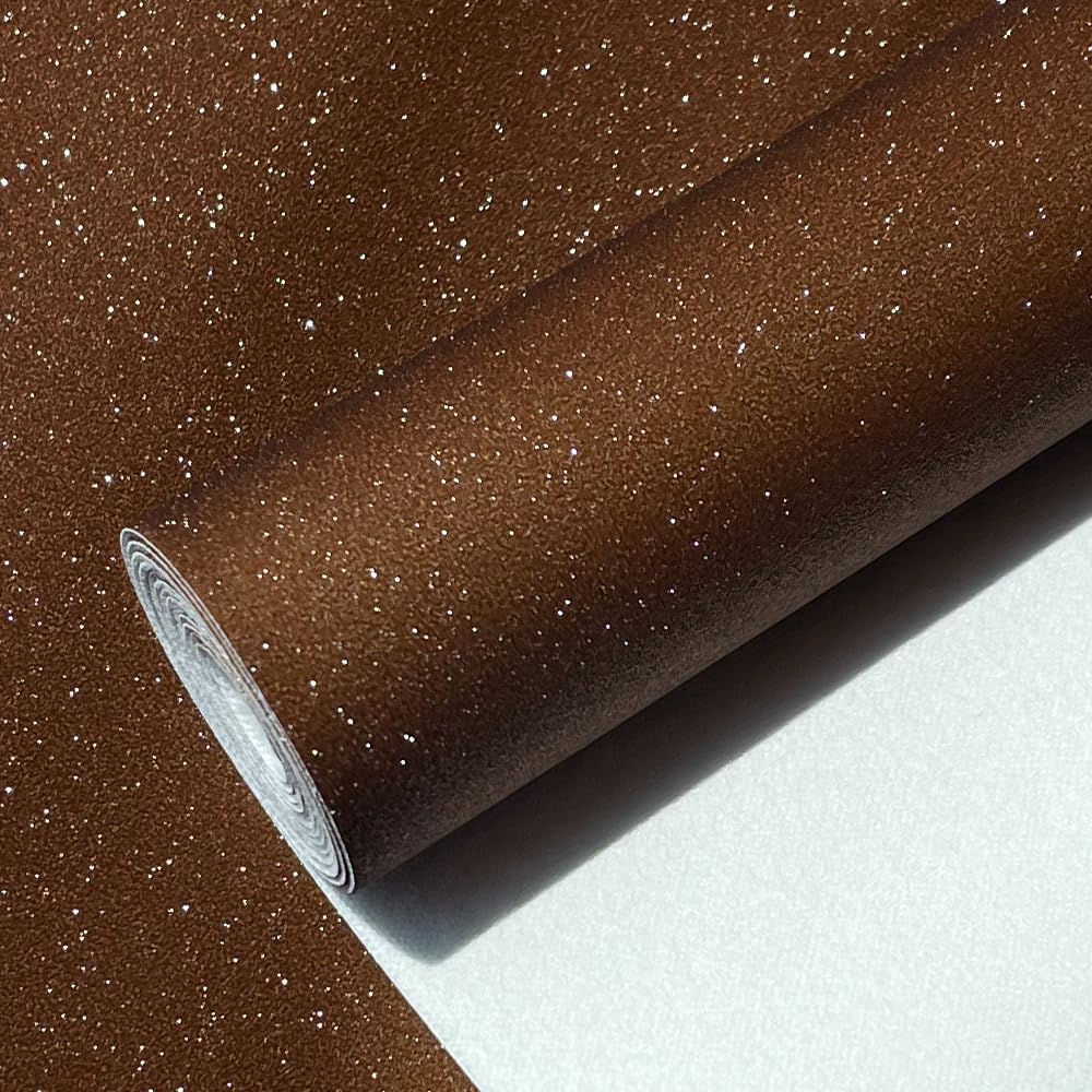 11.8"x53" Brown Superfine Glitter Faux Leather Fabric for Crafts, Shiny Solid Color PU Synthetic Leather DIY Bows Jewelry Handmade Accessories