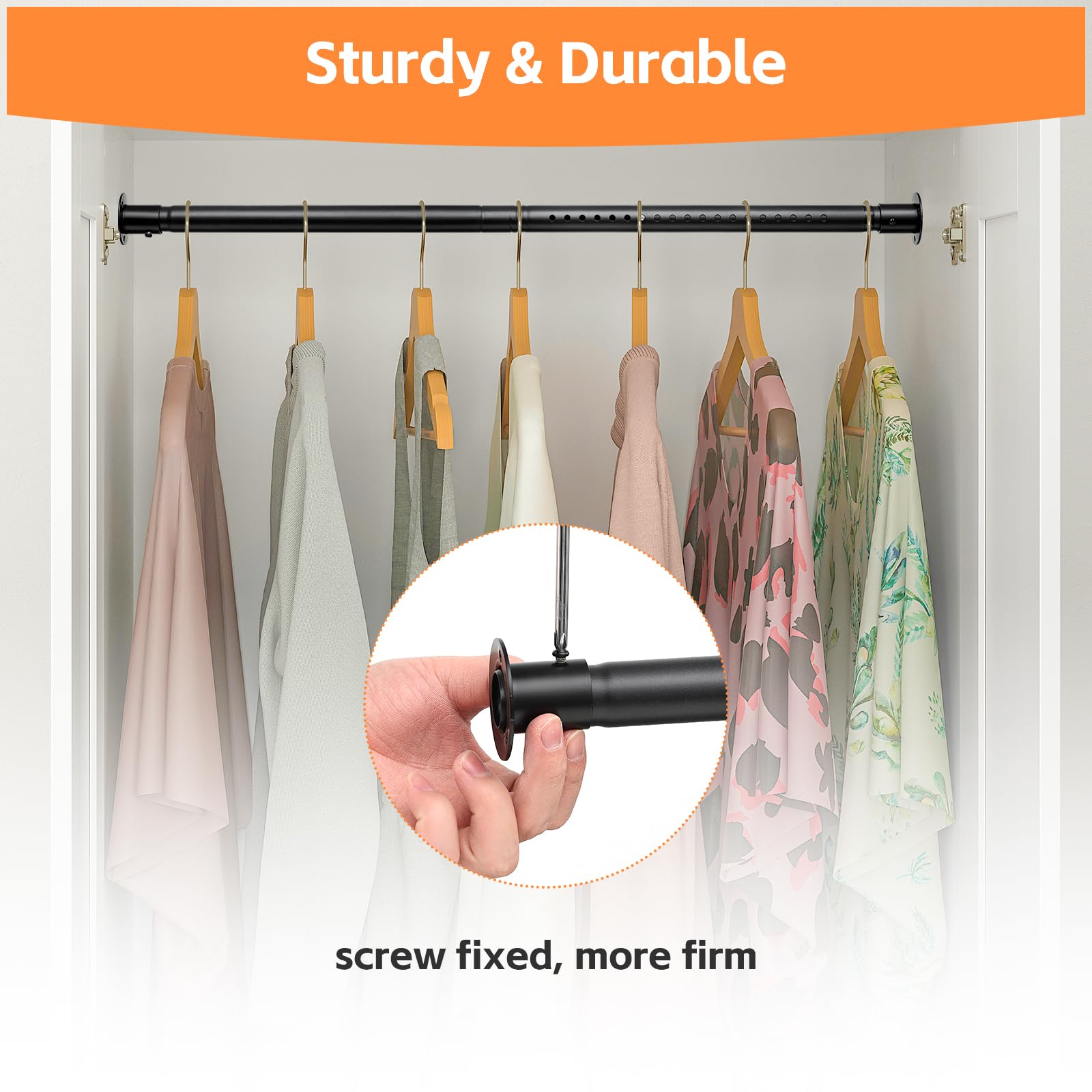 Closet Rods for Hanging Clothes, Heavy Duty Closet Rod 17-96 Inch Adjustable Clothes Hanging Bar Metal Shower Curtain Rods for Closet, Wardrobes, Bathroom, Windows