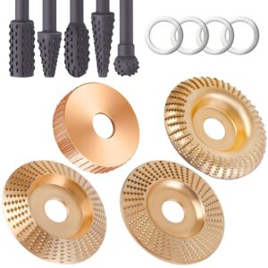 vouhlae 4pcs angle grinder wood carving disc set+5pcs rotary burr rasp set,4"or 4 1/2"angle grinder with 7/8"arbor,grinding wheel shaping discs for wood grinding,wood angle grinder accessories