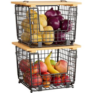 wire storage basket for kitchen pantry: ggiu kitchen counter basket stackable wire organizing bin for produce vegetable - countertop potato onion veggie basket black