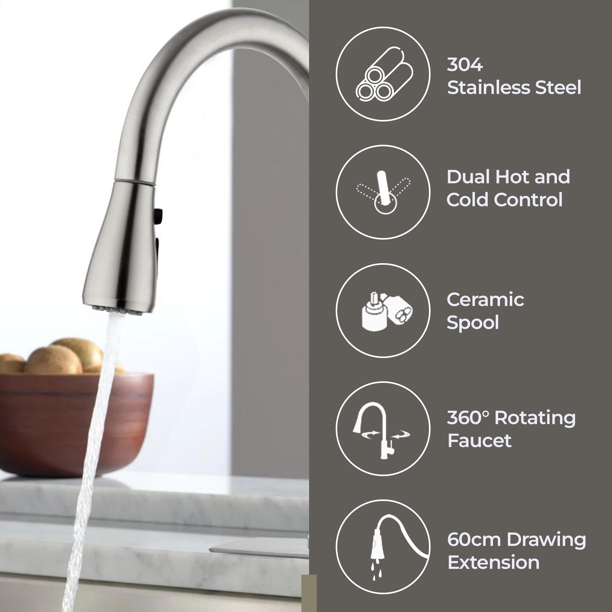 SOFTINOX Kitchen Faucet with Multi-Functional Pull Down Sprayer - High Arc Single Handle Kitchen Sink Faucet with Deck Plate - Commercial Modern Brushed Stainless Steel Kitchen Faucets - Black