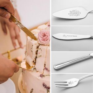 Cake Cutting Set for Wedding, Wedding Cake Knife and Server Set, Wedding Cake Cutting Set and Mr Mrs Cake Forks, Birthday Gifts Bridal Shower Gifts for Couples (Silver)