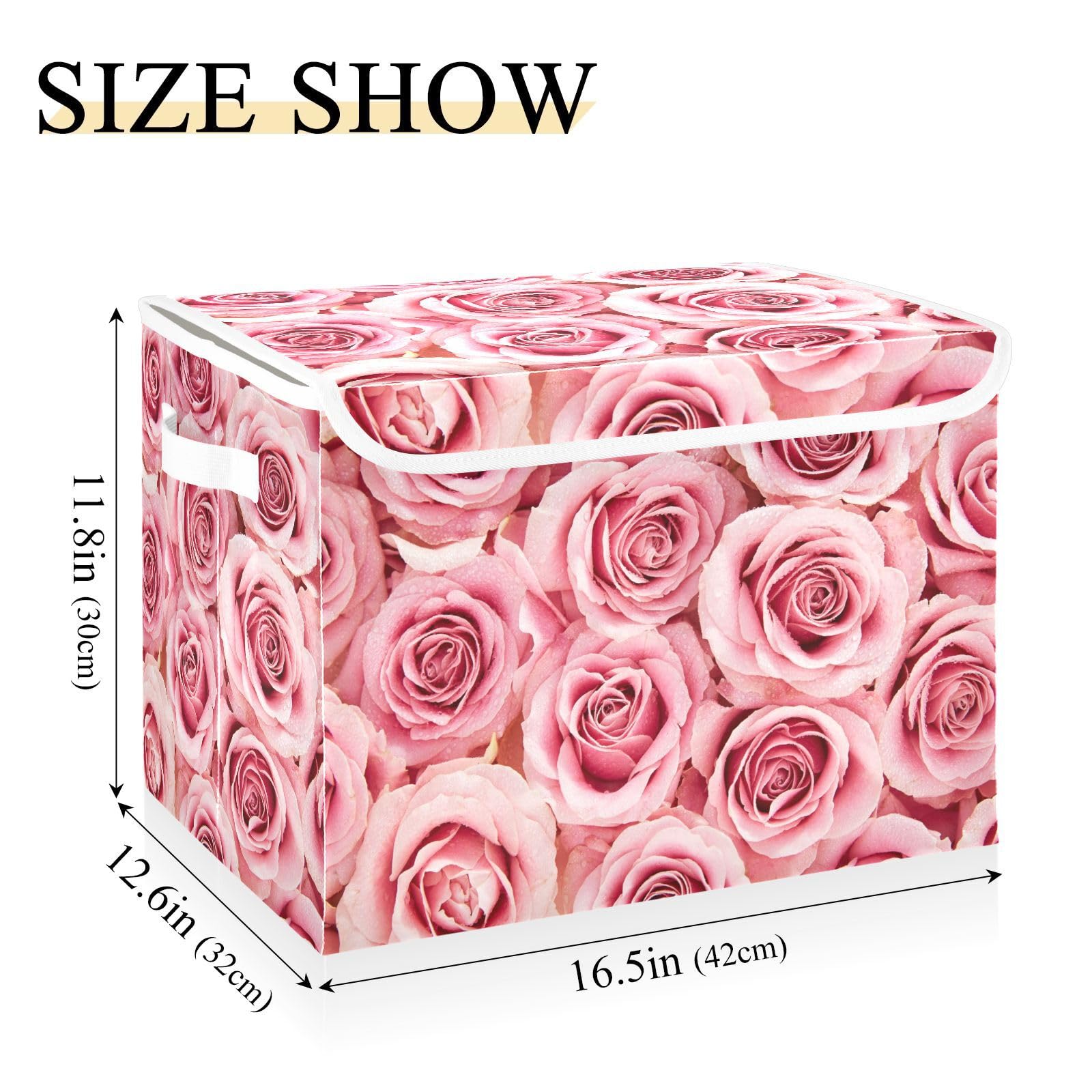 MFTJYO Storage Bin with Lid Pink Rose Flower Foldable Storage Box Washable Fabric Storage Cubes Bin Organizer Basket Closet for Home Bedroom Closet Nursery Office