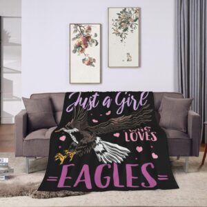 Bald Eagles Blanket for Girls Woman Just A Girl Who Loves Eagles Throw Blanket Soft Warm Fleece Flannel Eagle Animal Theme Decor Blanket Gifts for Kids Adults Couch Sofa Bed 50"X40"