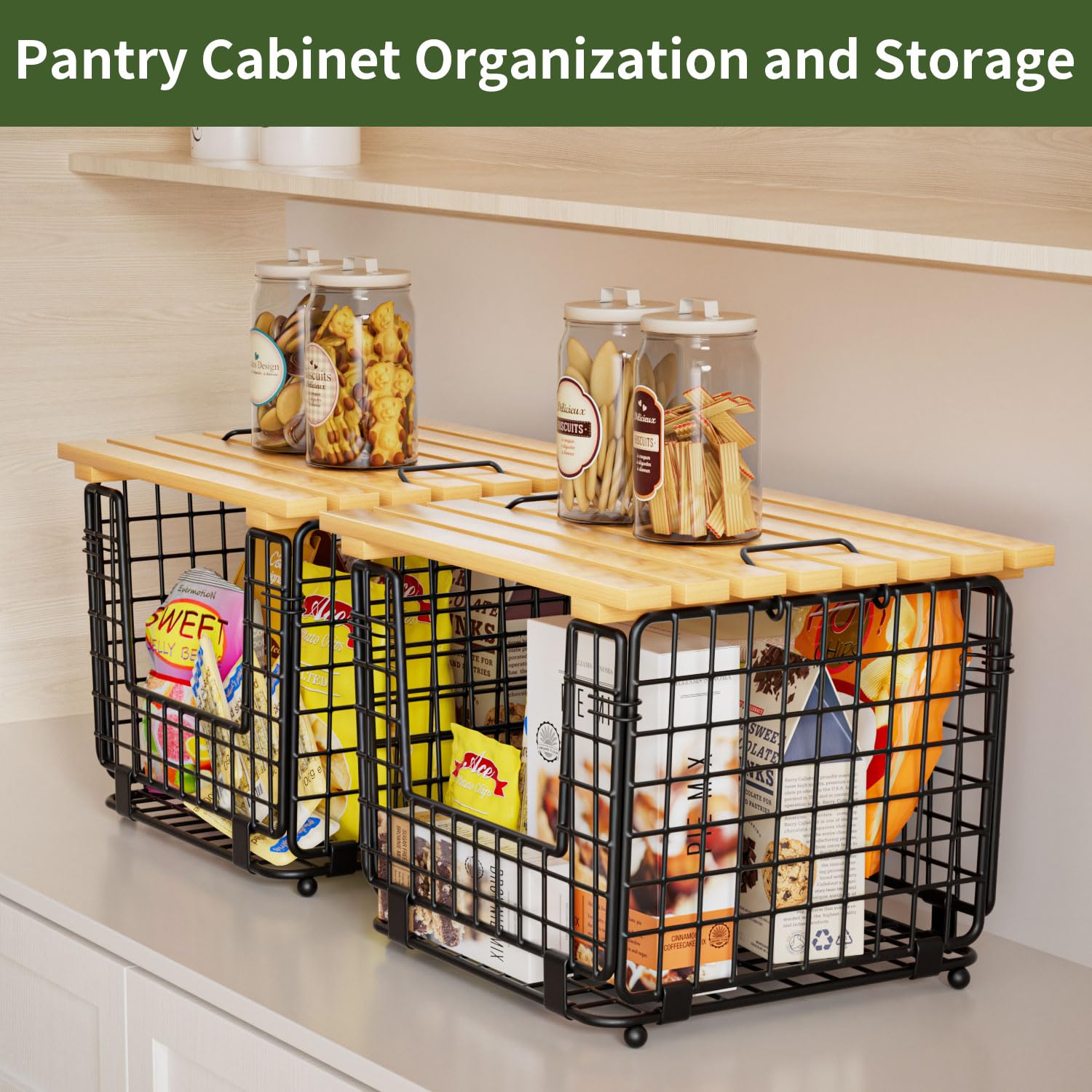 Wire Storage Basket For Kitchen Pantry: GGIU Kitchen Counter Basket Stackable Wire Organizing Bin For Produce Vegetable - Countertop Potato Onion Veggie Basket Black