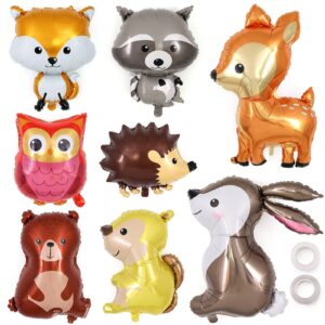 woodland animal balloons, 8 pcs large cute forest animal foil balloons, deer fox squirrel rabbit balloons for woodland themed party camping birthday baby shower gender reveal